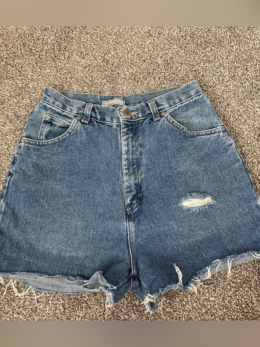 Northwest Blue High-Waist Distressed Denim Shorts - Medium Blue